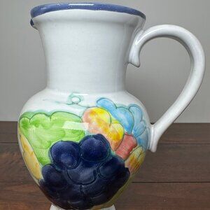 Hand-Painted Ceramic Pitcher with Fruit Design, 10 Inch
